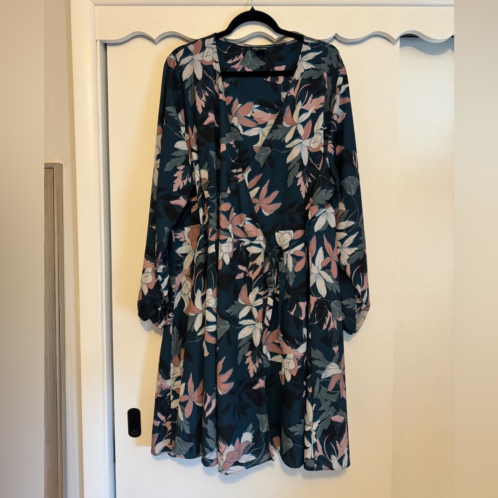 City Chic Teal Floral Long Sleeve Dress